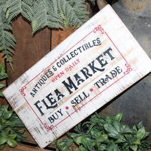 NEW Rustic Distressed Red White & Black Farmhouse FLEA MARKET Wall Decor Sign